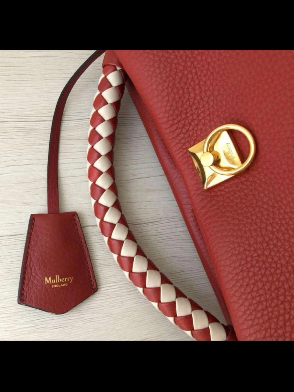 Mulberry Red Leather Satchel with Woven Top Handle - Picture 3 of 8